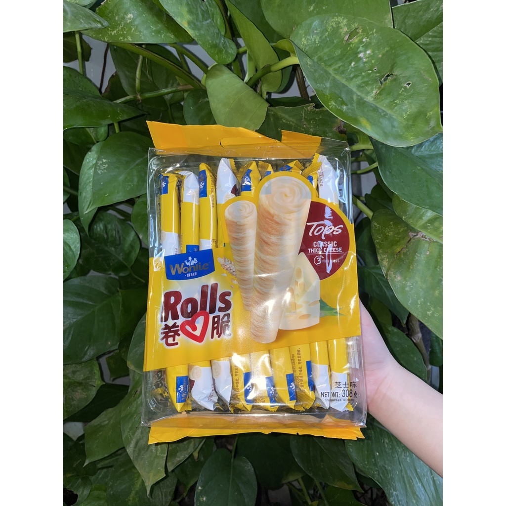 Bánh Quế Wonlie Rolls Vị Phô Mai 3 Mini Packs (Túi 18 gói)