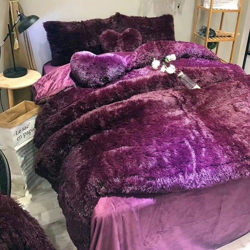 BỘ NỈ LÔNG TIM CAO CẤP NHẬP KHẨU 5 MÓN(TẶNG GỐI TIM TRANG TRÍ SIÊU XINH)