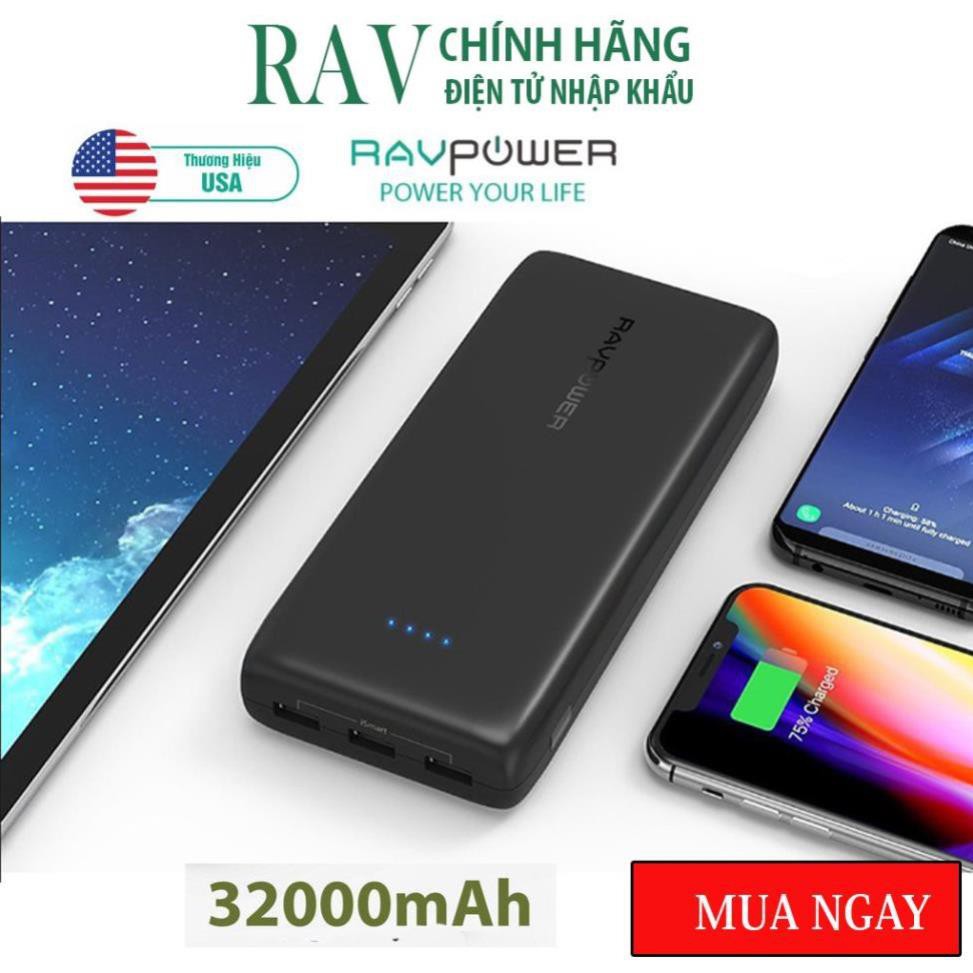 Pin sạc dự phòng RAVPOWER PB064 dung lượng 32000mAh- Thương hiệu USA - Hàng chính hãng