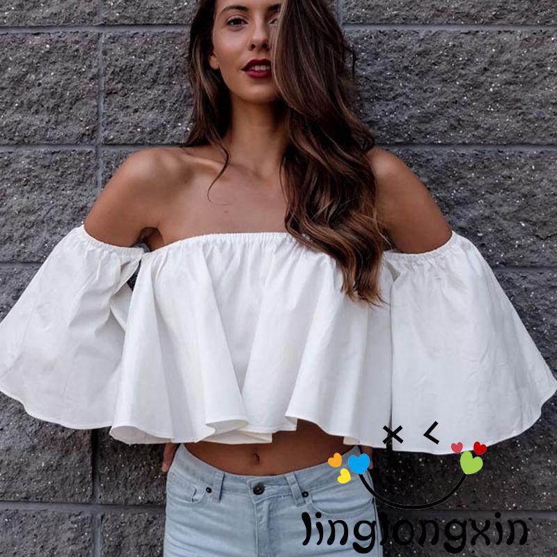 Áo croptop trễ vai tay loe gợi cảm dành cho phái nữ