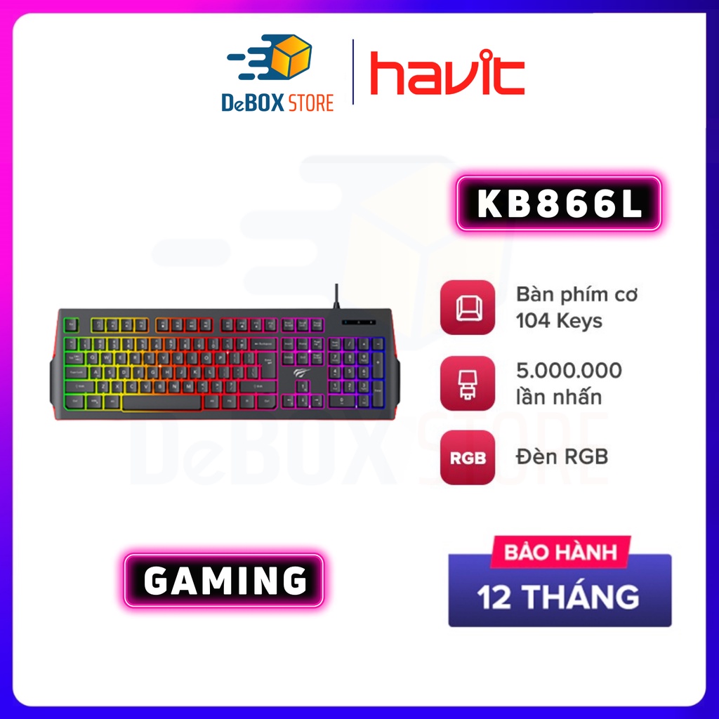 【Giao hàng nhanh】Bàn Phím Gaming RGB HAVIT KB866L, 104 Keys, Thiết Kế Công Thái Học, Tổ Hợp Phím Fn - Chính Hãng BH 12 T