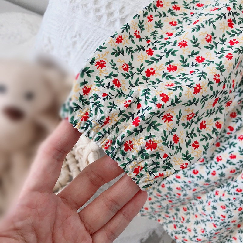 Đầm tay dài in hoa chất liệu polyester thoáng khí phong cách Hàn Quốc cho bé gái