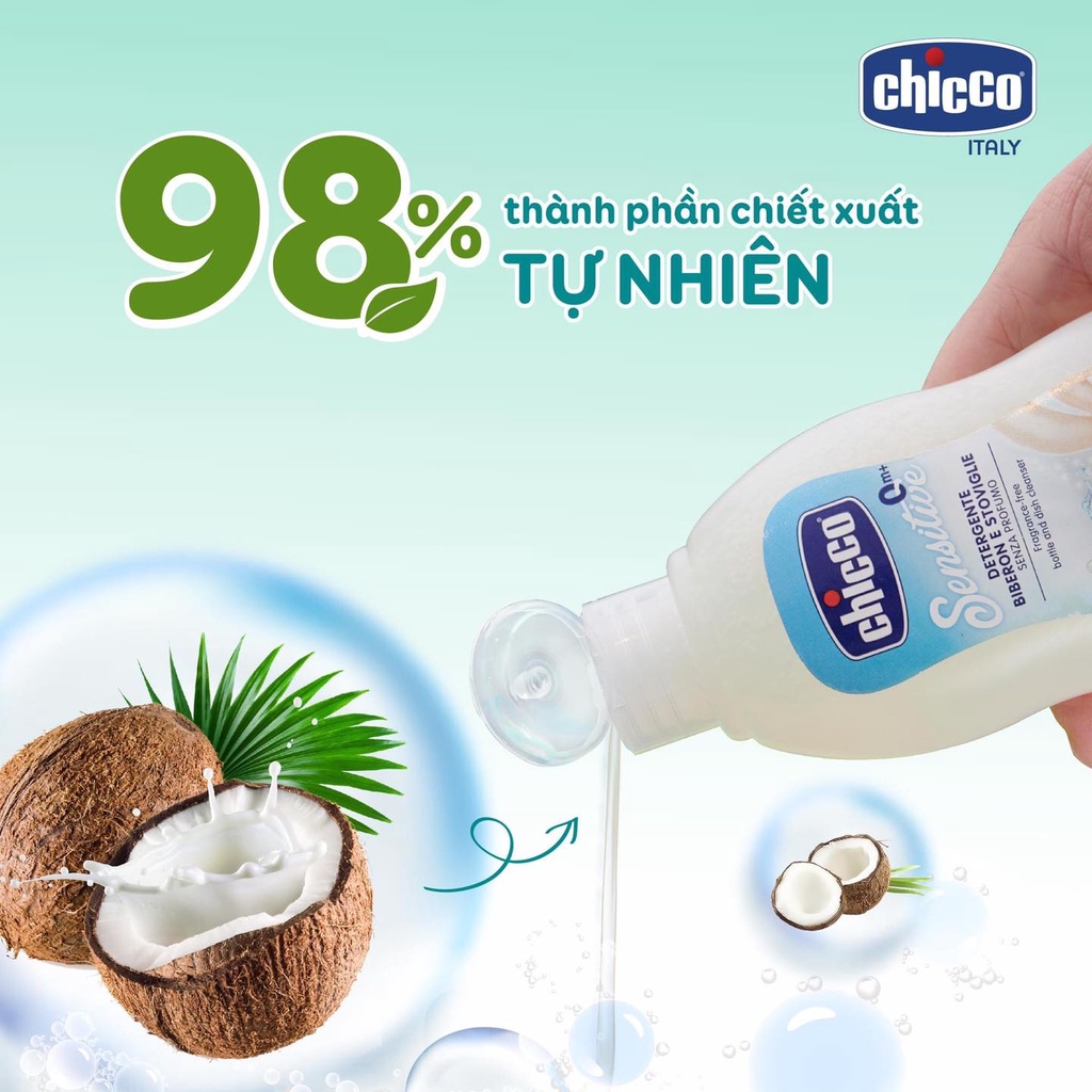 Gel dầu dừa Chicco nhập khẩu từ Ý rửa vệ sinh bình sữa diệt vi khuẩn hiệu quả an toàn cho da nhạy cảm mẹ và bé 300ML