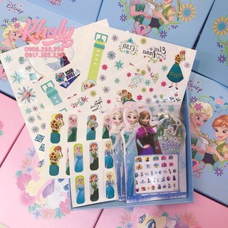 Set 15 in 1 hình xăm + nail sticker miếng dán móng tay hình công chúa Elsa và Anna Frozen cho bé gái - 42NFZS037
