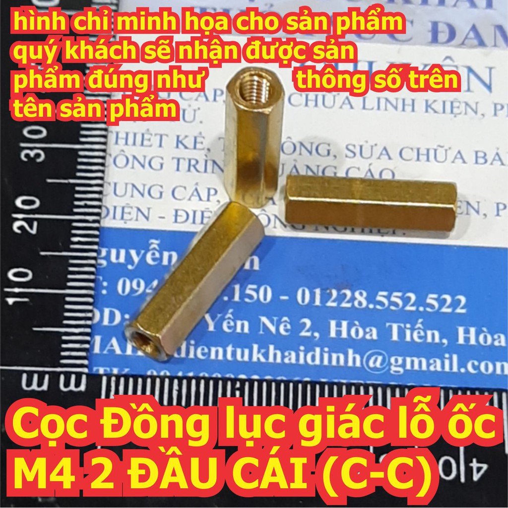 Cọc Đồng lục giác lỗ ốc M4 2 ĐẦU CÁI (C-C) các loại dài từ 6mm ~ 60mm kde4397