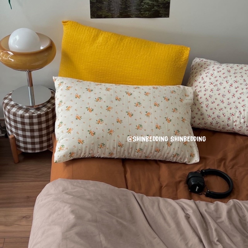 Vỏ Gối Nằm Decor Phong Cách HQ ( Hàng thun kẻ ô và đũi hoa nhí-shinbedding)