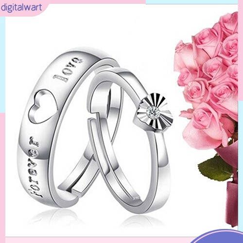 Nhẫn đôi mạ bạc khắc chữ Forever Love đính đá Zircon