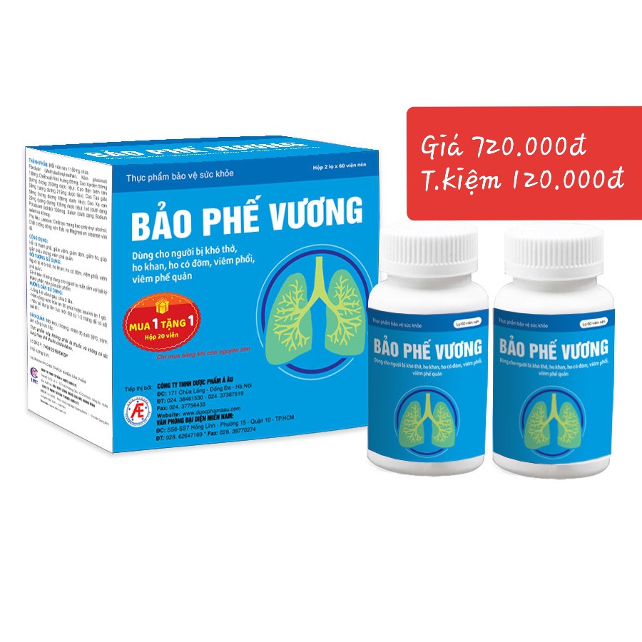 [MỚI] Bảo Phế Vương (Hộp 120 viên) Dùng cho người bị khó thở, viêm phổi, viêm phế quản - cvspharmacy