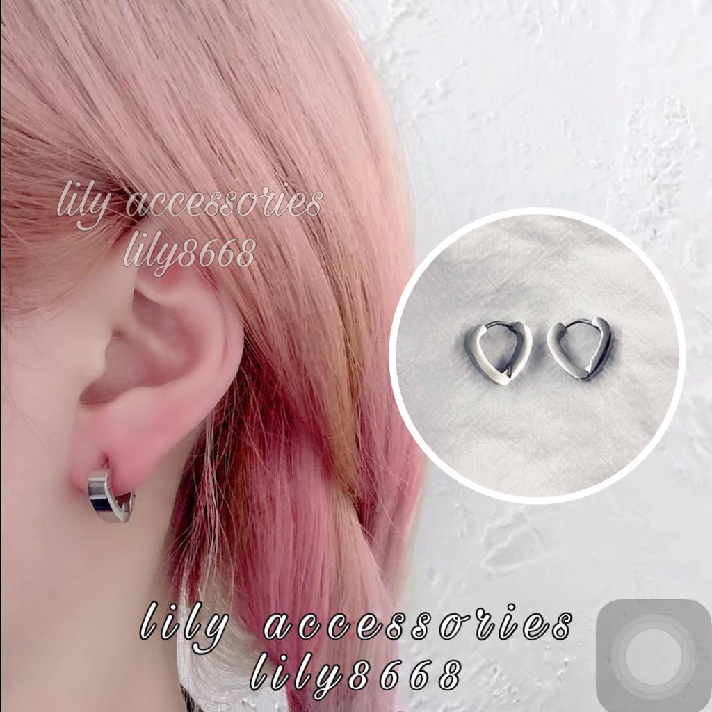 khuyên tai titan trái tim không gỉ không đen không dị ứng nam nữ unisex