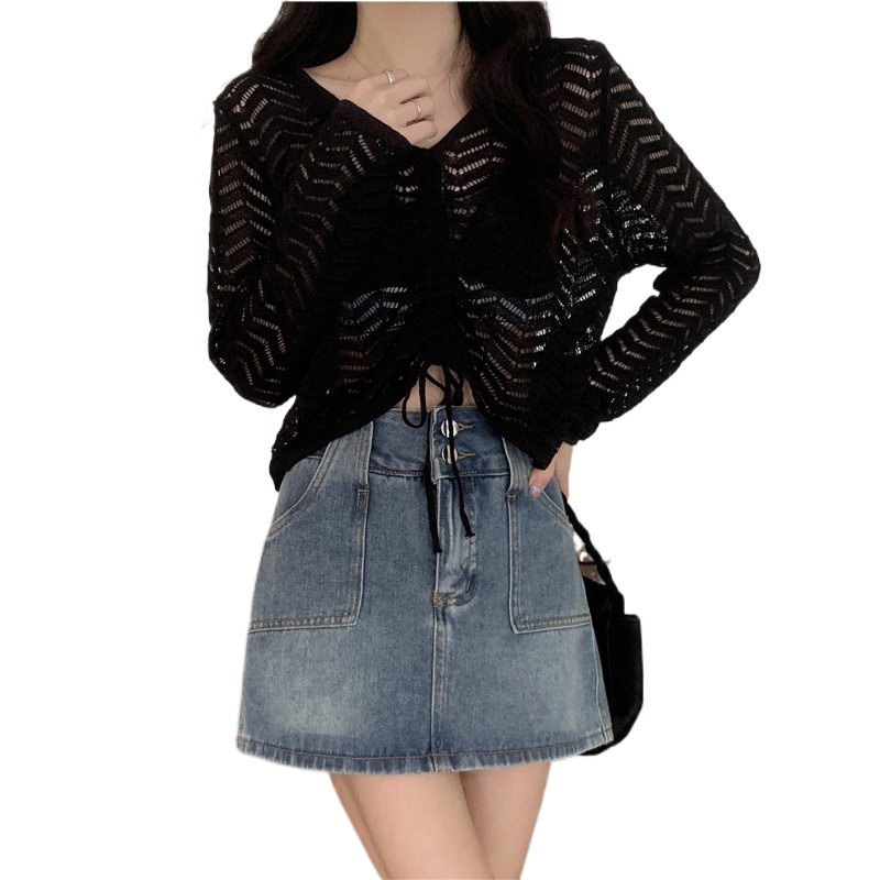 Áo Croptop Dệt Kim Thiết Kế Dây Rút Phong Cách Hàn Quốc Thời Trang Mùa Thu Quyến Rũ Cho Nữ