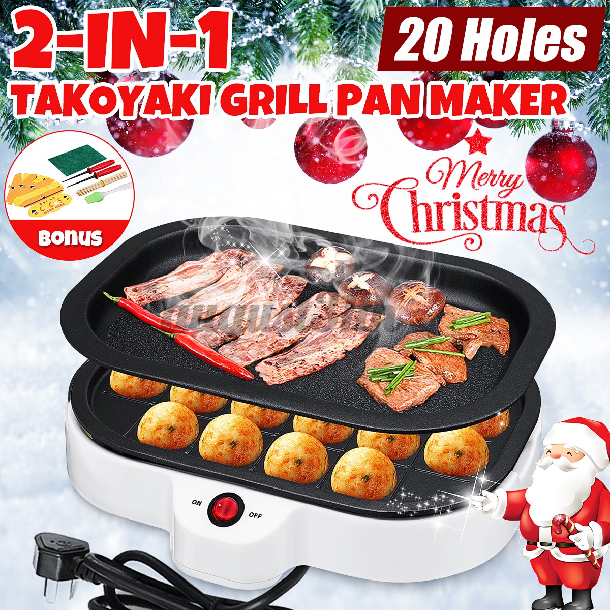 Chảo Nướng Bánh Takoyaki 1n1 20 Lỗ 220v