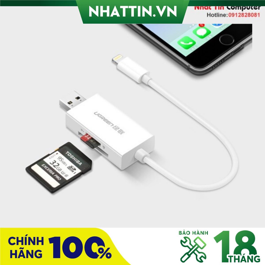 Đầu đọc thẻ nhớ iPhone / iPad / iPod chuẩn MFi chính hãng Ugreen 30612