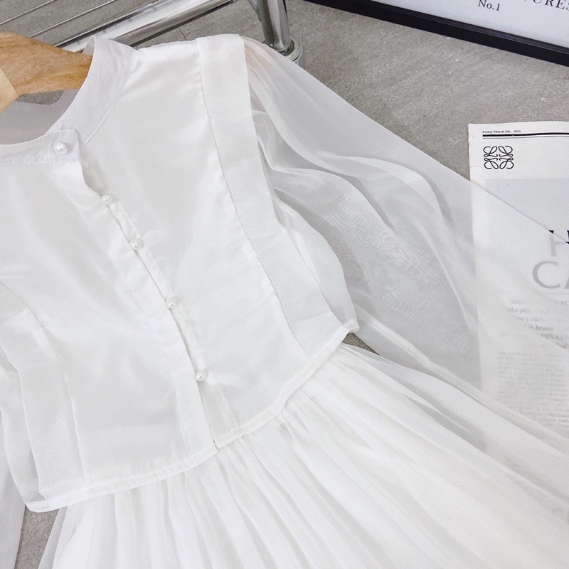 SÉT ÁO CROPTOP TAY VOAN KÈM CHÂN VÁY MIDI TH92