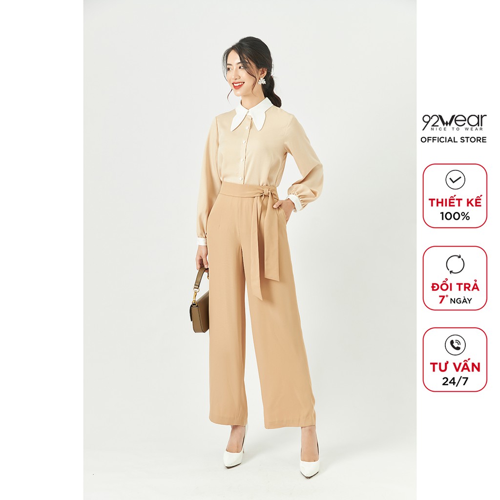 Quần ống rộng cạp nơ 92WEAR thiết kế công sở thanh lịch, tôn dáng QAA1650