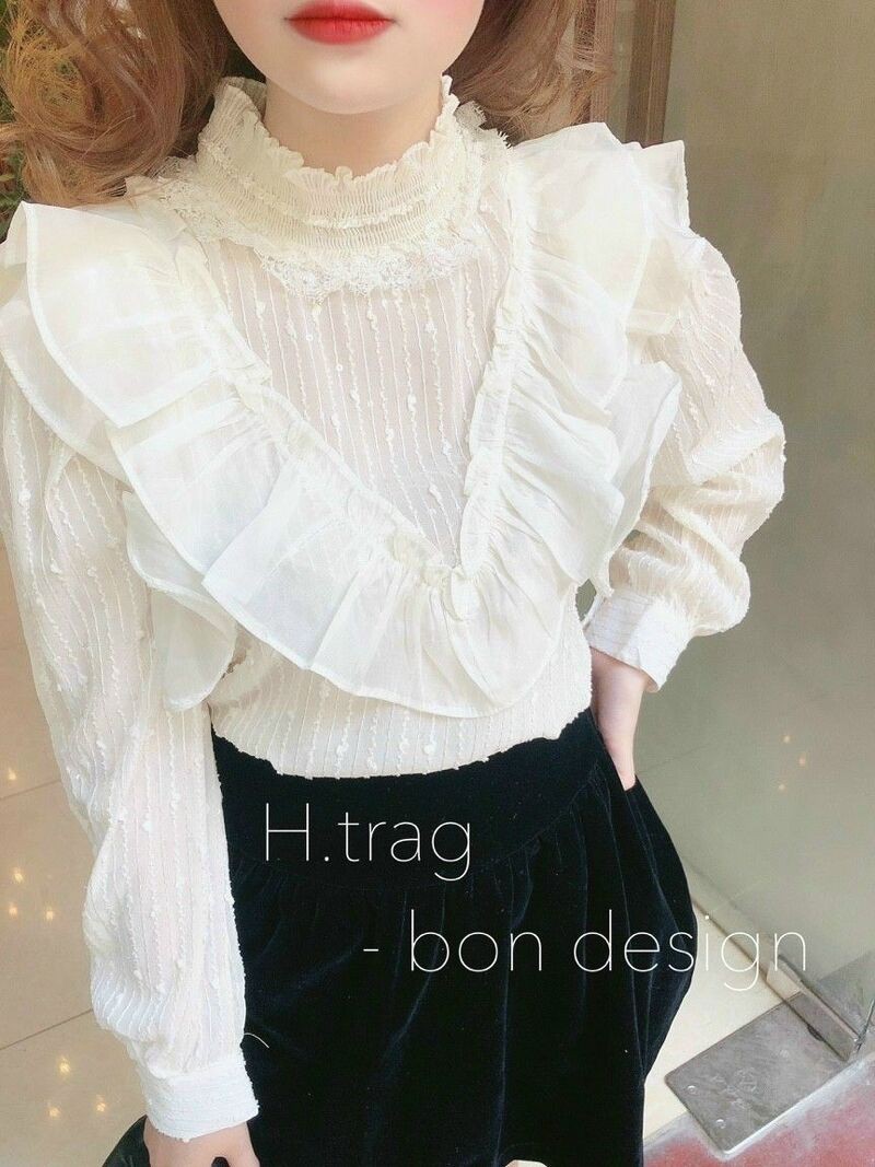 [Mã FASHIONGREEN hoàn 10% tối đa 50K xu đơn 300K] Áo sơ mi bèo viền kim tuyến hàng đẹp - Áo sơ mi tơ viền bèo cổ ngọc