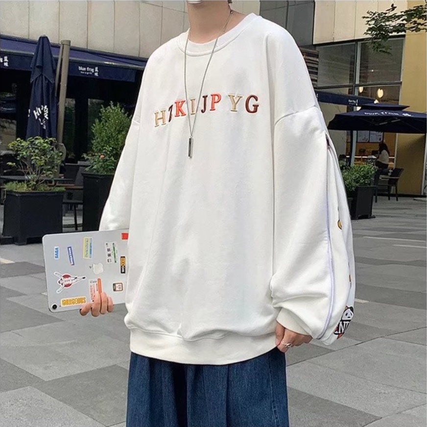 Áo Nỉ Tay Dài Cổ Tròn Thêu Chữ Đơn Giản Thời Trang Hàn Quốc Dành Cho Nam Nữ