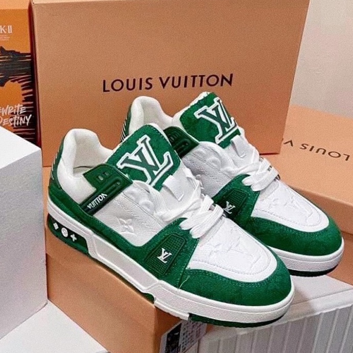giày LV xanh lá trắng bản sc, giày louis vuitton xanh green cao cấp