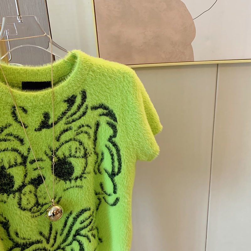 Áo Sweater Dệt Kim Tay Ngắn In Hoạt Hình Cún Kiểu Hàn Quốc Thời Trang Mùa Xuân Cho Nữ