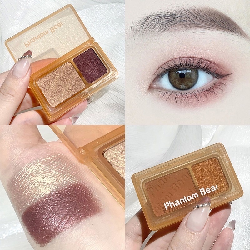 Bảng Phấn Mắt 2 Màu Lì/Nhũ Ánh Kim Kháng Nước Nhỏ Gọn Tiện Lợi