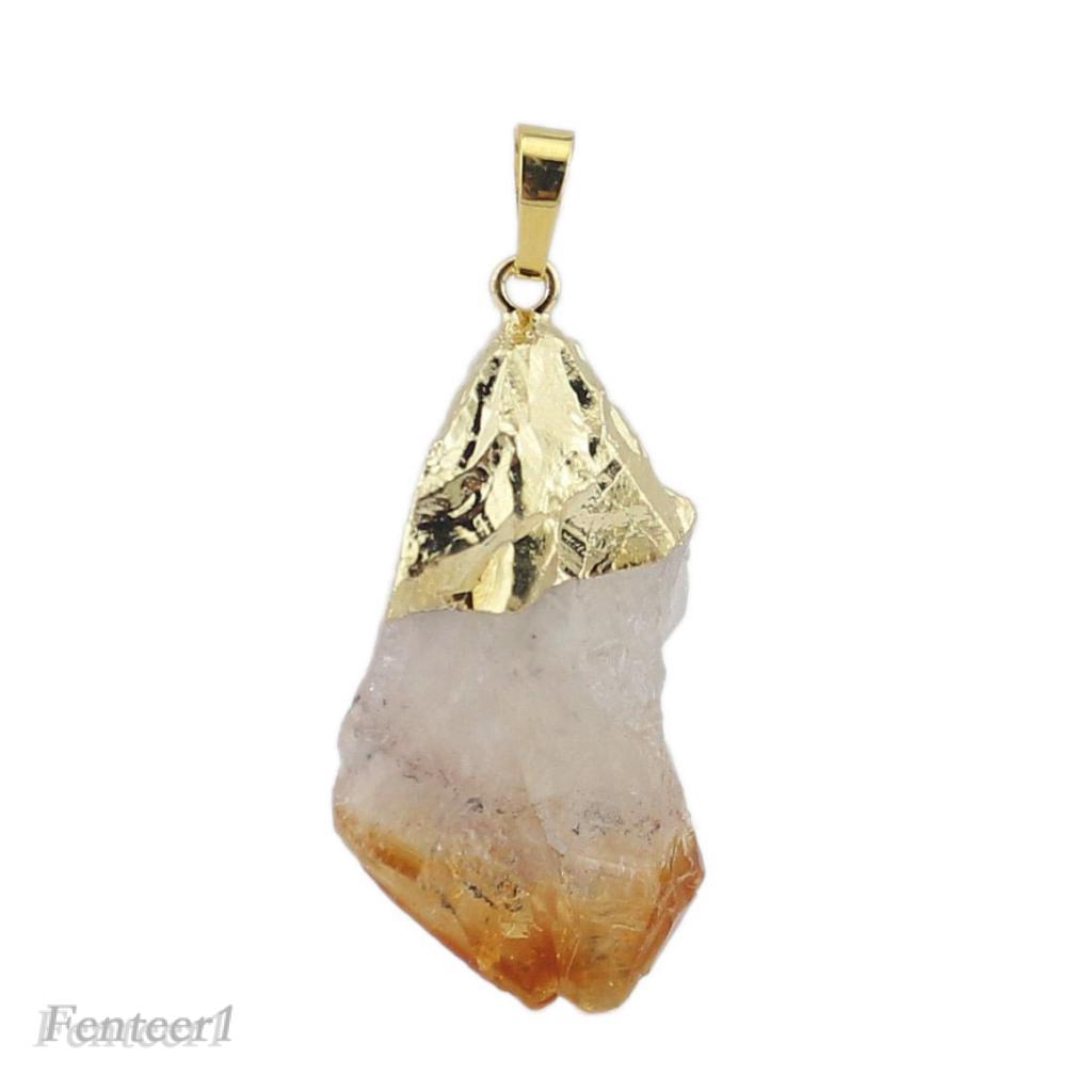 Mặt đá pha lê quartz màu vàng kiểu cách 16x35mm gắn vòng cổ