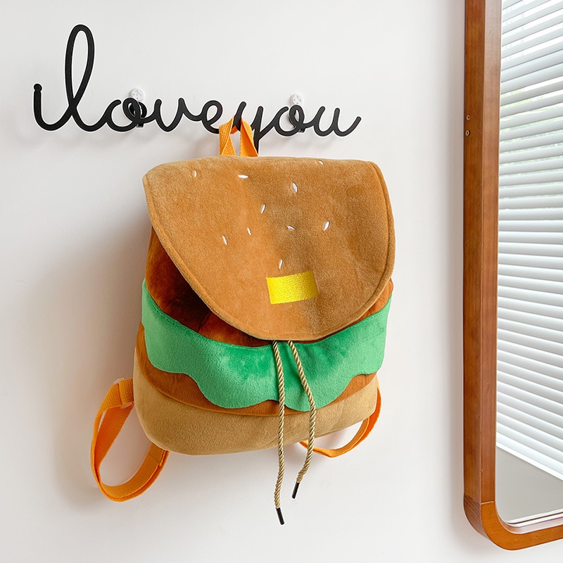 Ba Lô Đi Học Cỡ Lớn Họa Tiết Bánh Hamburger Hoạt Hình Dễ Thương Cho Nữ