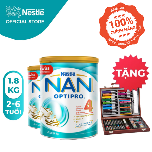 [Tặng 1 Bộ chì màu hộp gỗ] Combo 2 Lon Sữa Bột Nestle NAN Optipro 4 1,8kg/lon&lt;br&gt;