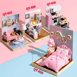Mô hình nhà gỗ búp bê Dollhouse DIY - Kèm Mica - QT025 QT027 QT028 QT030 Corner Of Happiness