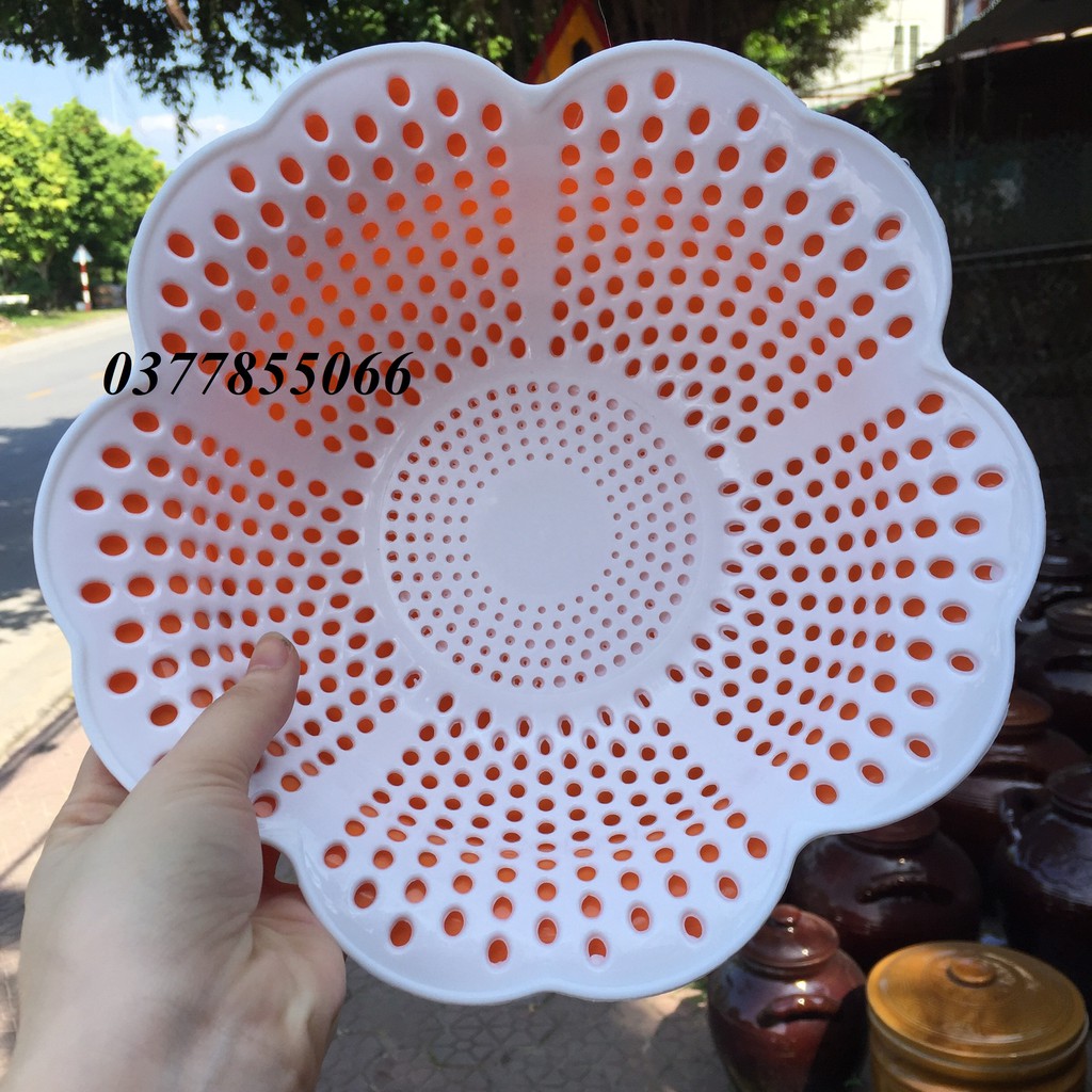 Bộ thau rổ đựng hoa quả, rau hình bông hoa mai kích thước 30*15cm (có tách riêng rổ để dóc nước) tiện lợi cho gia đình