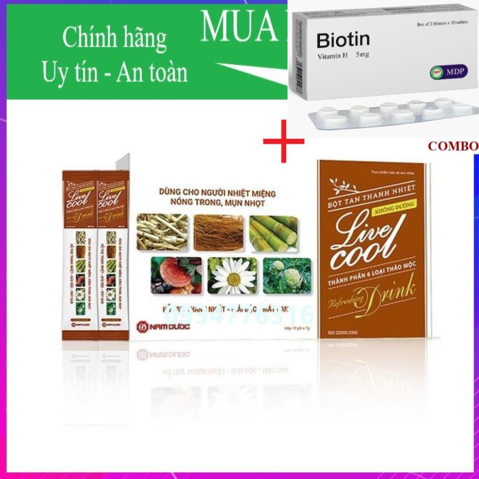 Combo Biotin 5mg+ ✅ Bột tan thanh nhiệt Livecool không đường (Hộp 10 gói)