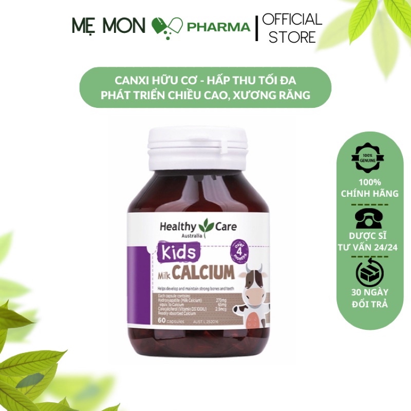 Healthy Care Kids Milk Calcium - Canxi Sữa Dạng Viên Nhai Giúp Bé Phát Triển Xương Và Răng (Lọ 60 Viên)