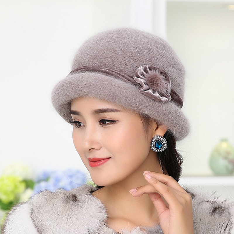 Mũ Lông Thỏ Dệt Kim Dày Dặn Thời Trang Thu Đông Dành Cho Phụ Nữ Độ Tuổi Trung Niên