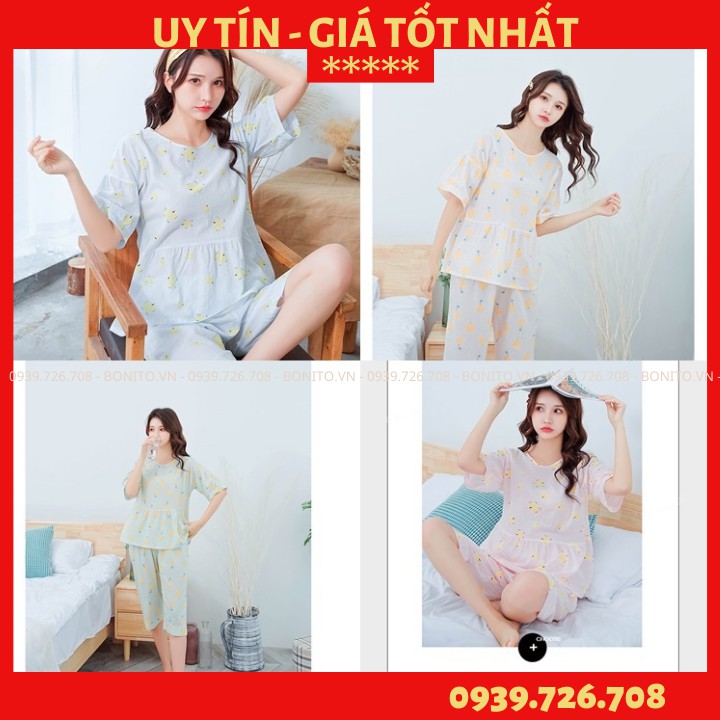 Đồ lửng mặc nhà - Đồ ngủ bộ mặc nhà vải cotton lụa mịn thoáng mát chất đẹp tay lửng MÀU xanh và vàng