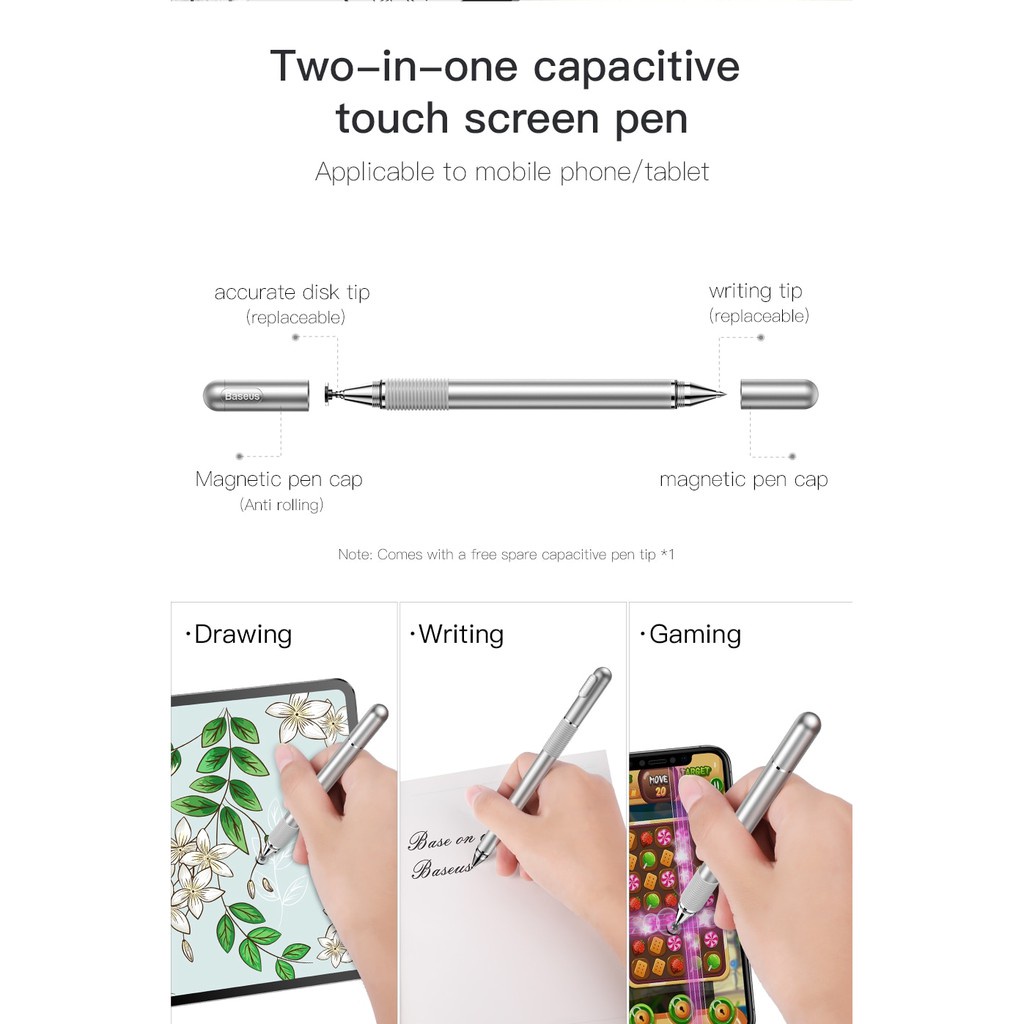 Bút cảm ứng Baseus-bút vẽ cho iPad iP Android Phone máy tính bảng Cảm Ứng Điện 2in1 Baseus