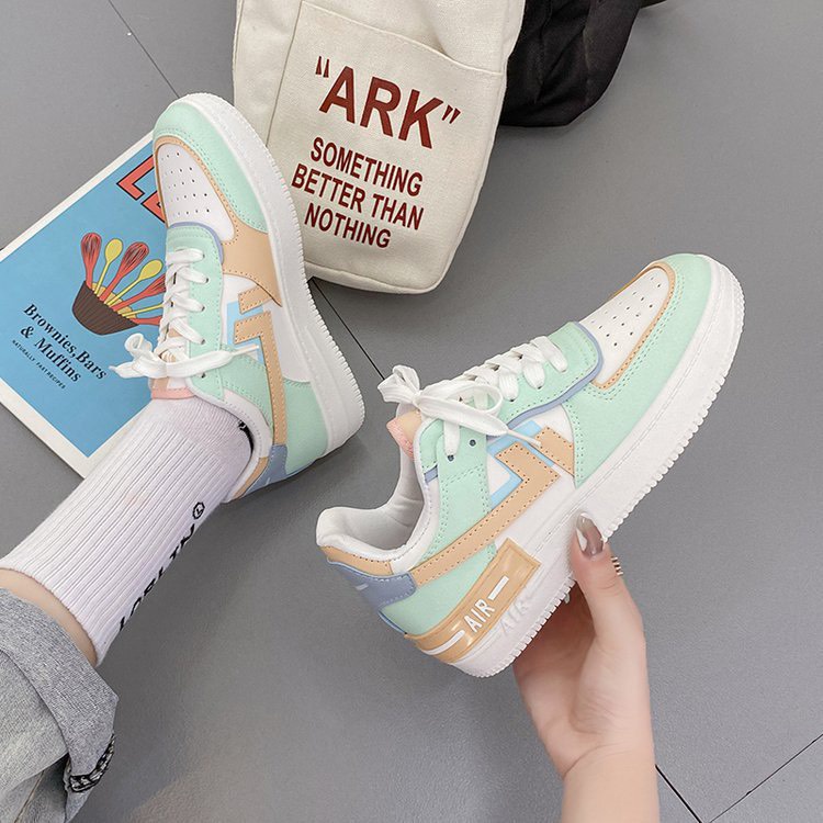 Giày air force 1 nữ phong cách Retro màu trắng xanh, Giày sneakers nữ phong cách Hàn Quốc bản đẹp đầy đủ bill box