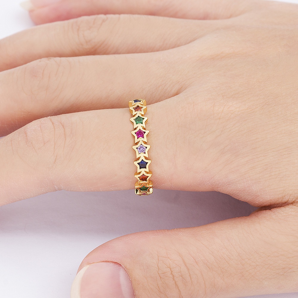 Nhẫn Hình Ngôi Sao Đính Đá Zircon Nhiều Màu Sắc Thời Trang