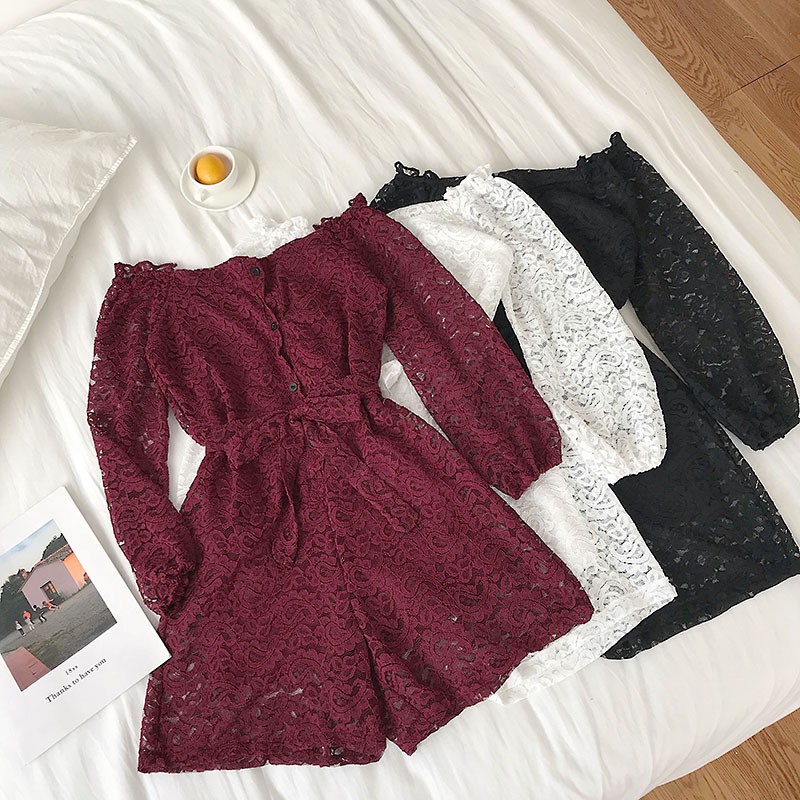 Bộ ren trễ vai, set ren, jumpsuit