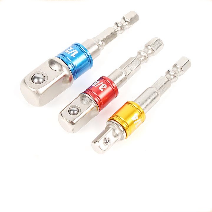 COMBO 3 đầu chuyển đổi thân lục giác sang bulong 1/4, 3/8, 1/2 inch nhiều màu cho tua vít tự động