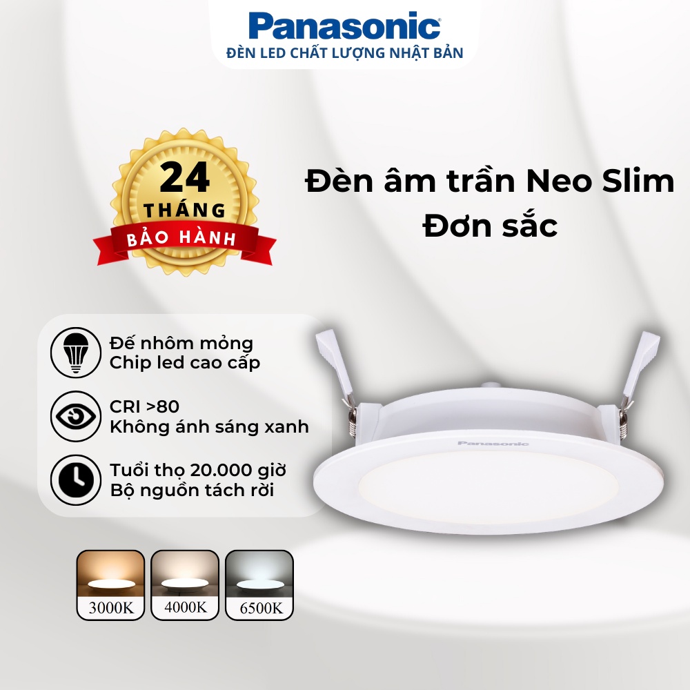 Đèn LED âm trần Downlight Panasonic Neo Slim Loại đơn sắc Công suất (6W,9W,12W) siêu mỏng nguồn rời