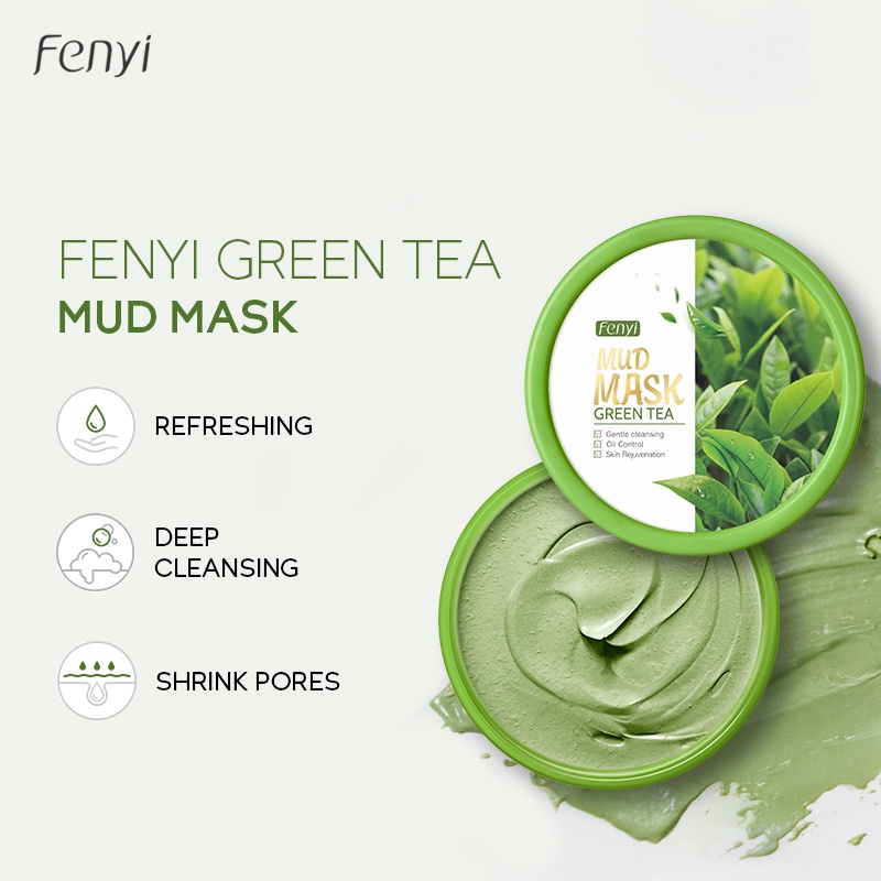 Mặt nạ đất sét Fenyi tinh chất trà xanh giảm mụn đầu đen kiềm dầu dưỡng trắng 100g