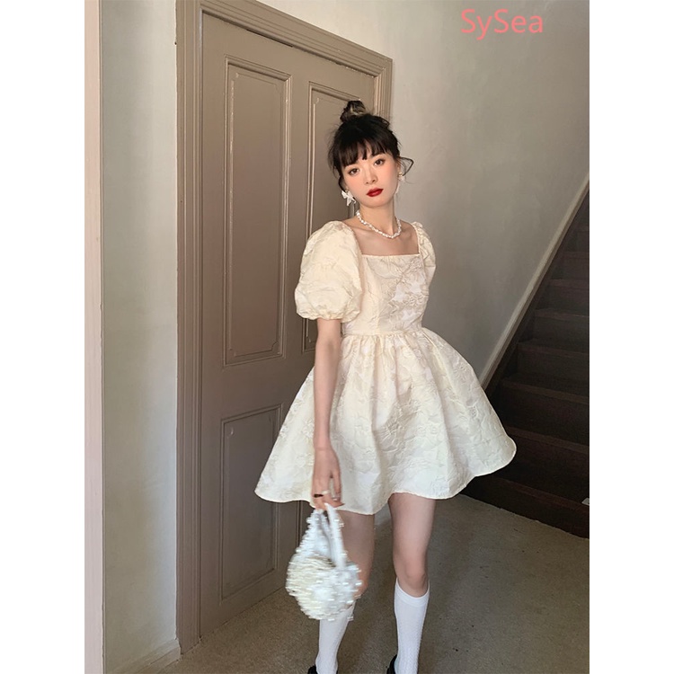 Đầm cổ vuông phong cách mùa hè retro Pháp xinh xắn dành cho nữ