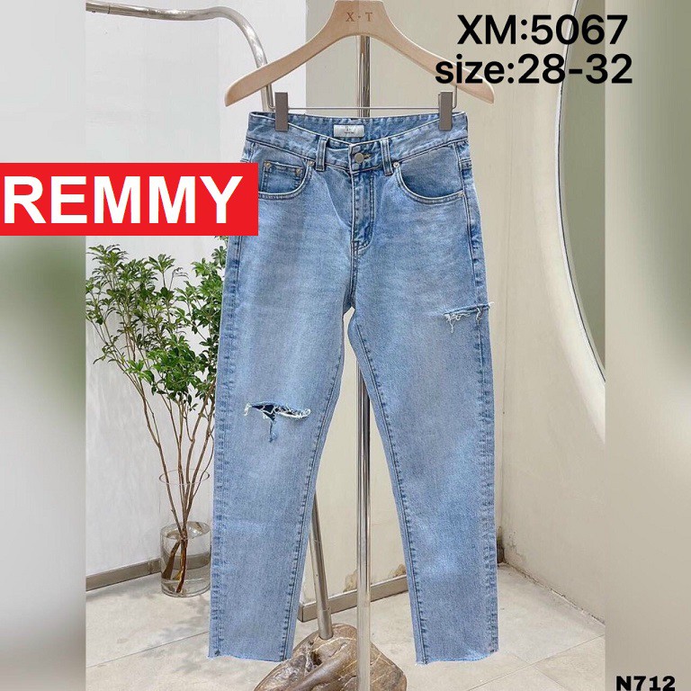 QUẦN JEAN NAM XANH RÁCH GỐI TAM GIÁC RÁCH NGANG ĐÙI CÁ TÍNH VS5067 REMMYSHOP