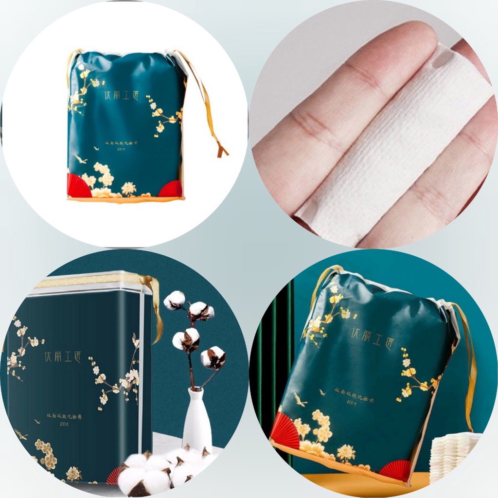Bông tẩy trang ULI cotton 3 lớp túi dây rút 200 miếng cổ trang ( Xanh Than)