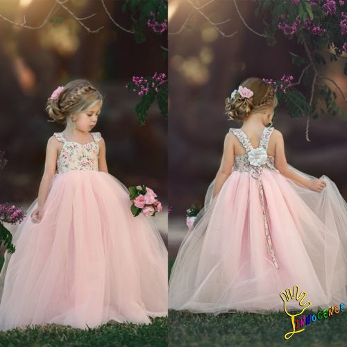 ❤XZQ-Flower Girls Dress Lace Princess Party Wedding Bridesmaid Dress Long Sundress