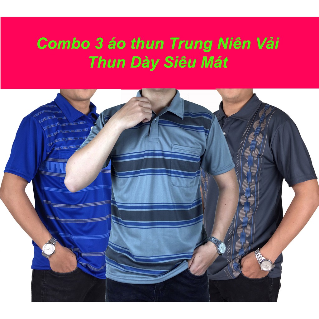 Combo 3 áo thun nam trung niên vải mềm mát loại áo thun nam giá rẻ mềm