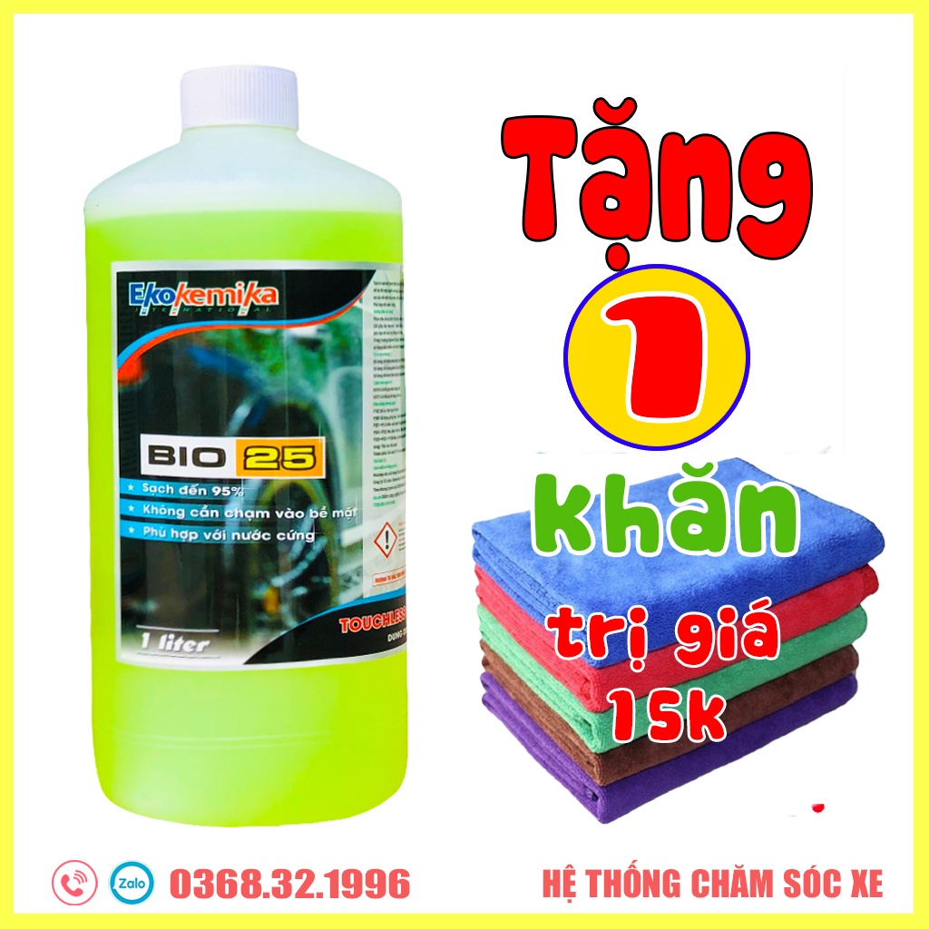 Nước Rửa Xe Không Chạm, Dung Dịch Rửa Xe Ô tô, Xe Máy Ekokemiaka, Bio 25 - 1L( chính hãng) TẶNG 1 KHĂN LAU ĐA NĂNG