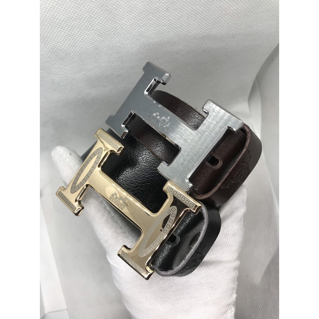 Thắt Lưng nam chữ H, Dây Nịt nam mặt khóa chữ H kim loại đúc, dây da bò nguyên miếng Siêu Bền