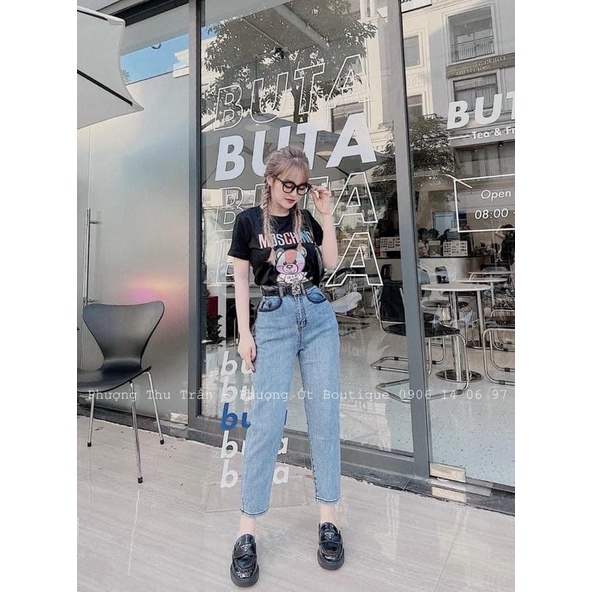 quần jeans boy friend , quần baggy jeans co giãn tốt lưng siêu cao ( hình thật 100%)