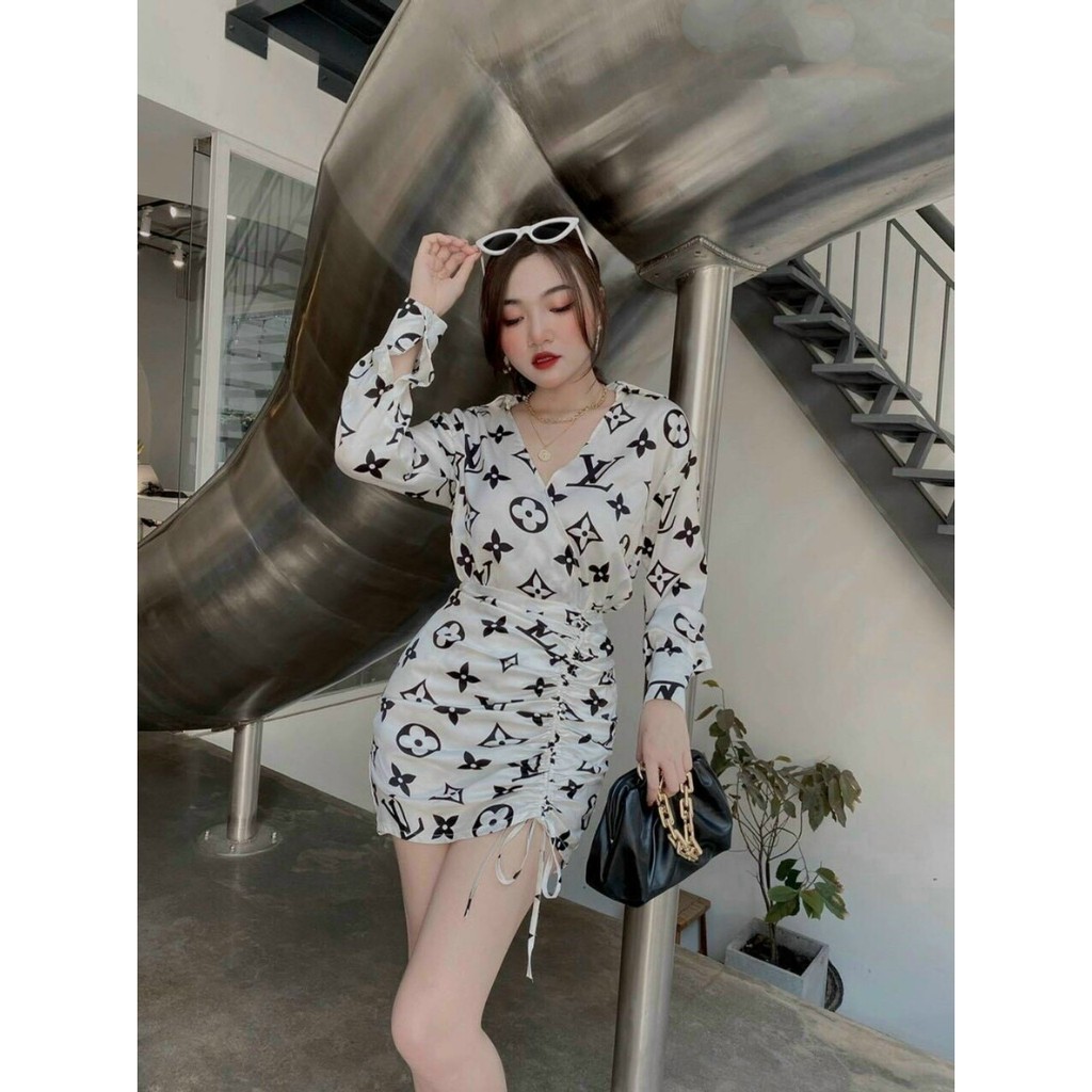 Đầm Sơ Mi Nhún Thun In Họa Tiết Thời Trang Nữ Rose Fashion