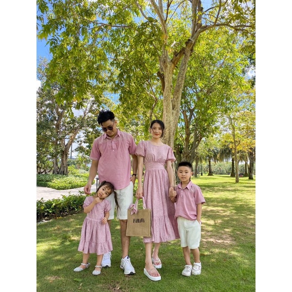 Set Gia Đình Du Lịch Màu Hồng hoa nhí xinh xắn-Thiết kế form chuẩn Lên dáng cực yêu cho gia đình mình ạ - By FAMAWA💕