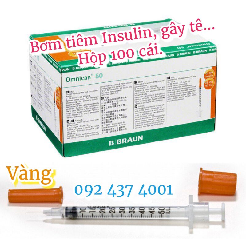 BƠM TIÊM TIỂU ĐƯỜNG INSULIN, kim TÊ thẩm mỹ, B Braun, Omnican 40UI,100UI.